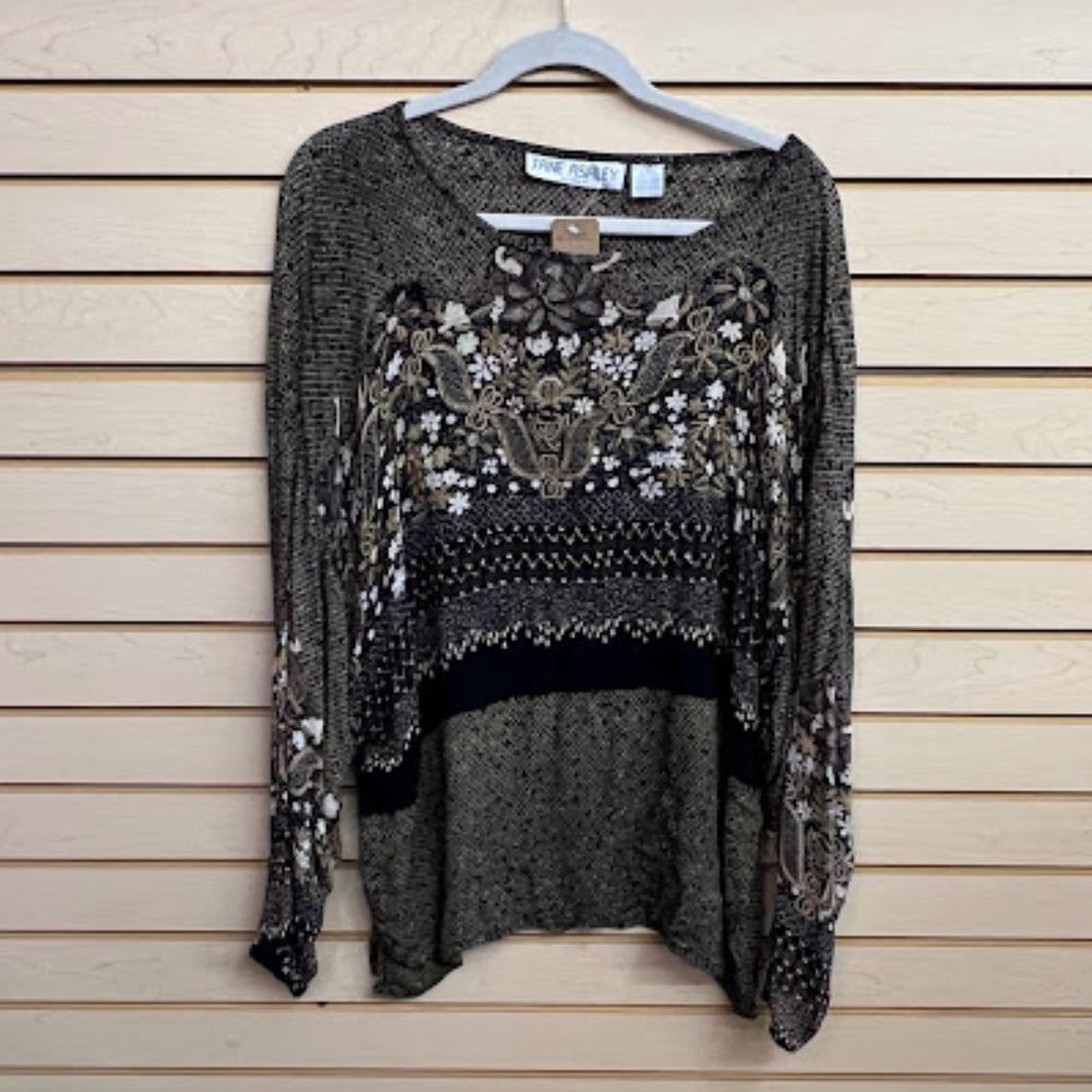 Brown Vintage 90s Embroidered Long Sleeve Blouse